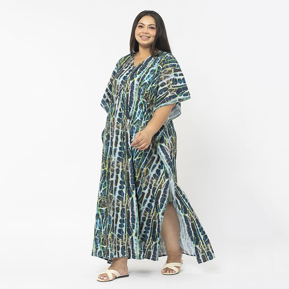 TAMSY Exclusive Snake Print Long Kaftan (One Size Curve, 20-26) - Green
