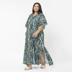 TAMSY Exclusive Snake Print Long Kaftan (One Size Curve, 20-26) - Green