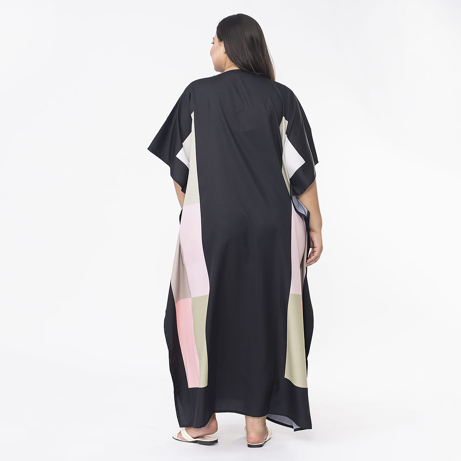TAMSY Square Printed Long Kaftan (One Size Curve, 20-26) - Pink and Black