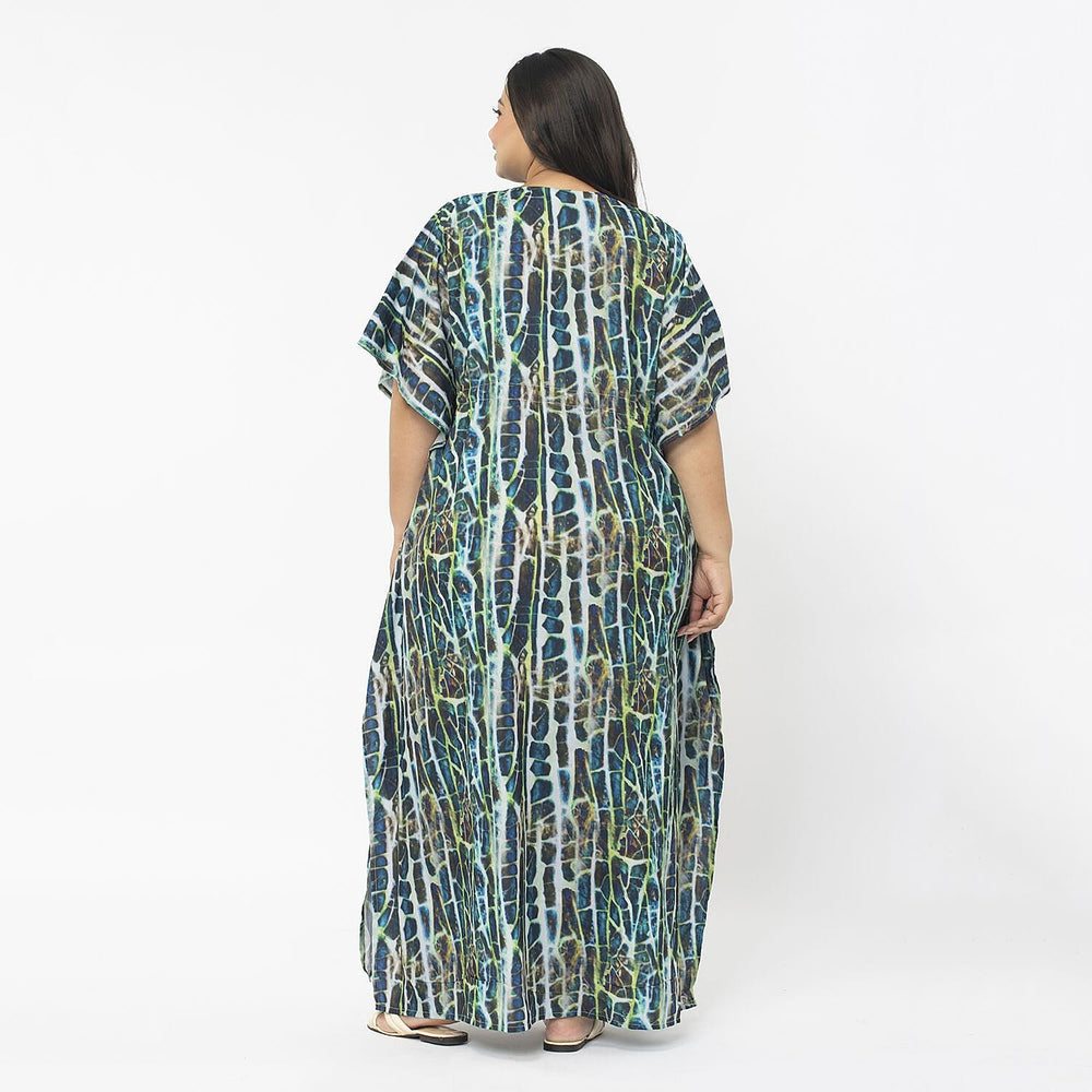 TAMSY Exclusive Snake Print Long Kaftan (One Size, 8-18) - Green
