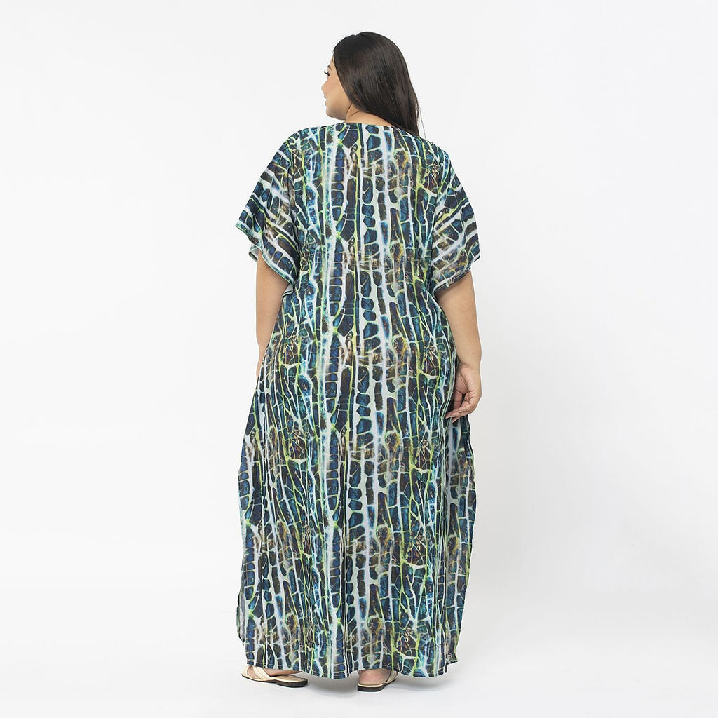 TAMSY Exclusive Snake Print Long Kaftan (One Size, 8-18) - Green