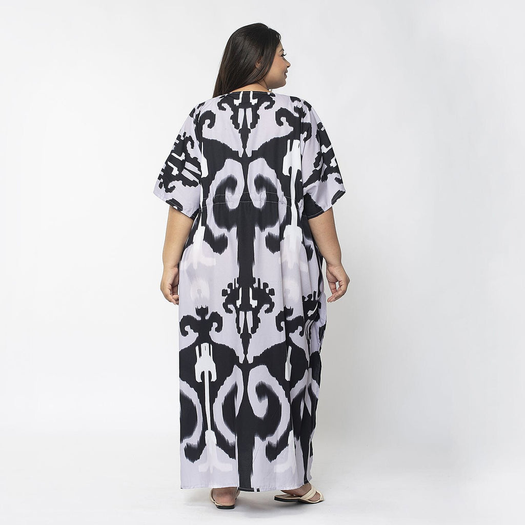 TAMSY Exclusive Ikat Print Long Kaftan (One Size, 8-18) - Lilac