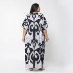 TAMSY Exclusive Ikat Print Long Kaftan (One Size, 8-18) - Lilac