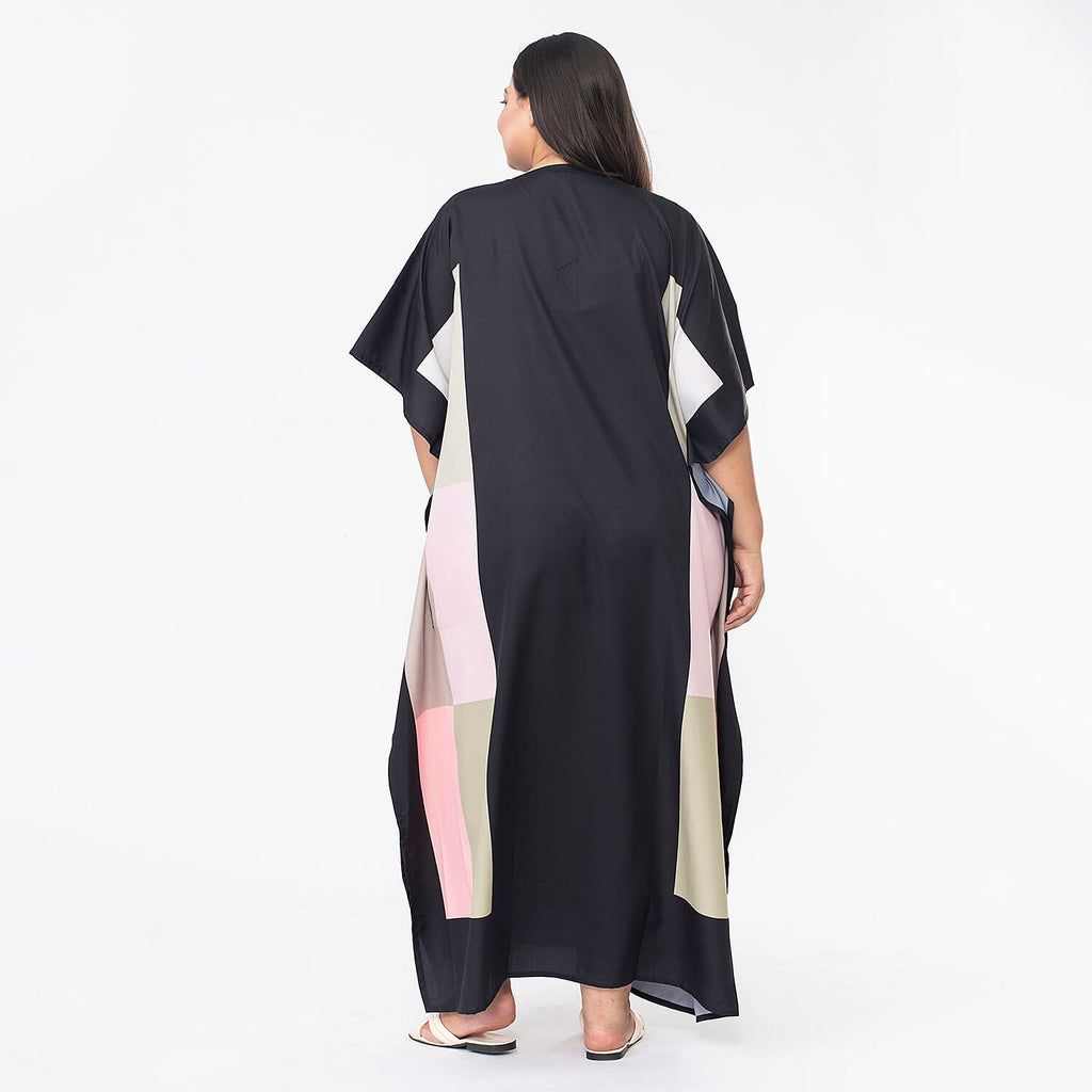 TAMSY Square Printed Long Kaftan (One Size, 8-18) - Pink and Black