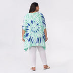 Tamsy 100% Viscose V-Neck Tie Dye Short Kaftan (One Size Curve,20-26) - Green and Blue