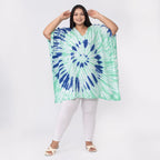Tamsy 100% Viscose V-Neck Tie Dye Short Kaftan (One Size Curve,20-26) - Green and Blue