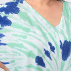 Tamsy 100% Viscose V-Neck Tie Dye Short Kaftan (One Size Curve,20-26) - Green and Blue
