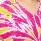 Tamsy 100% Viscose V-Neck Tie Dye Short Kaftan (One Size Curve,20-26) - Red and Brown