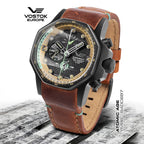 VOSTOK EUROPE Atomic Age Automatic Movt. Black PVD 20ATM WR Mens Watch with Brown Strap