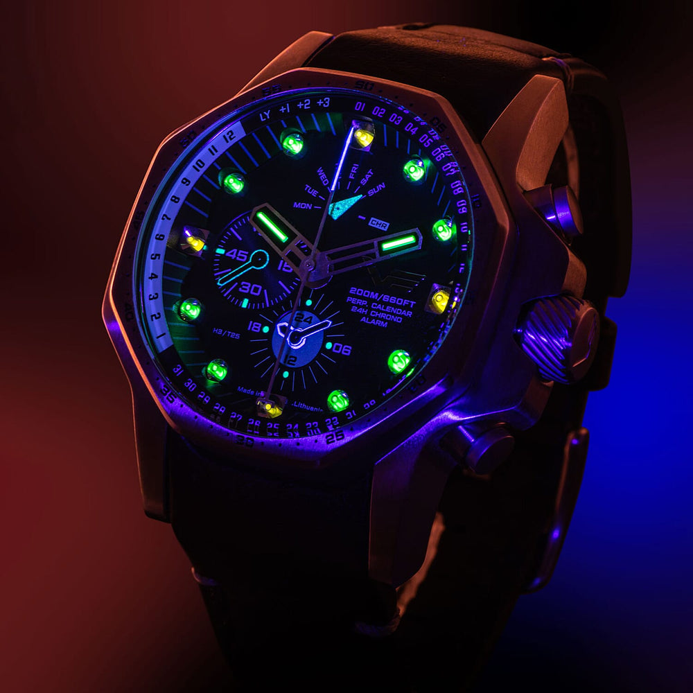 VOSTOK EUROPE Automatic Movt. Atomic Age 20ATM WR Mens Watch with Black Genuine Leather Strap