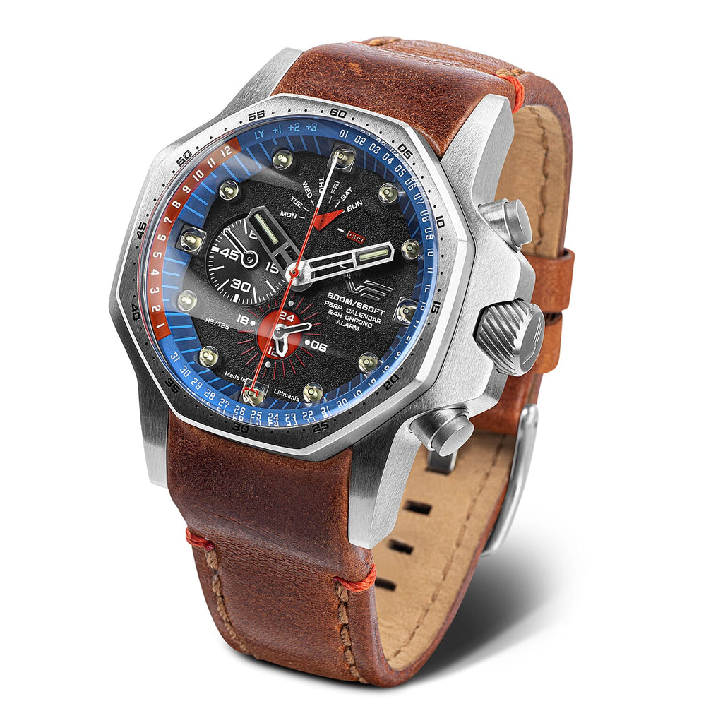 VOSTOK EUROPE Automatic Movt. Atomic Age 20ATM WR Mens Watch with Brown Genuine Leather Strap