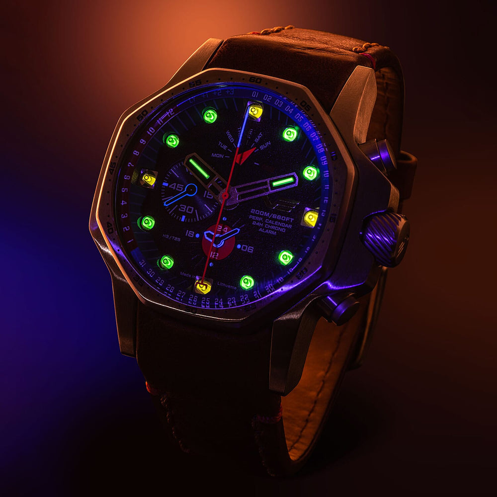 VOSTOK EUROPE Automatic Movt. Atomic Age 20ATM WR Mens Watch with Brown Genuine Leather Strap