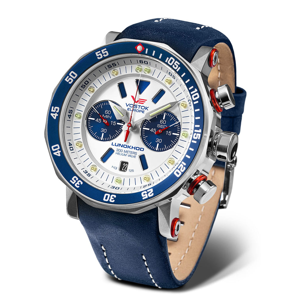 VOSTOK EUROPE Chronograph Movt. Lunokhod 30ATM WR Mens Watch with White Strap