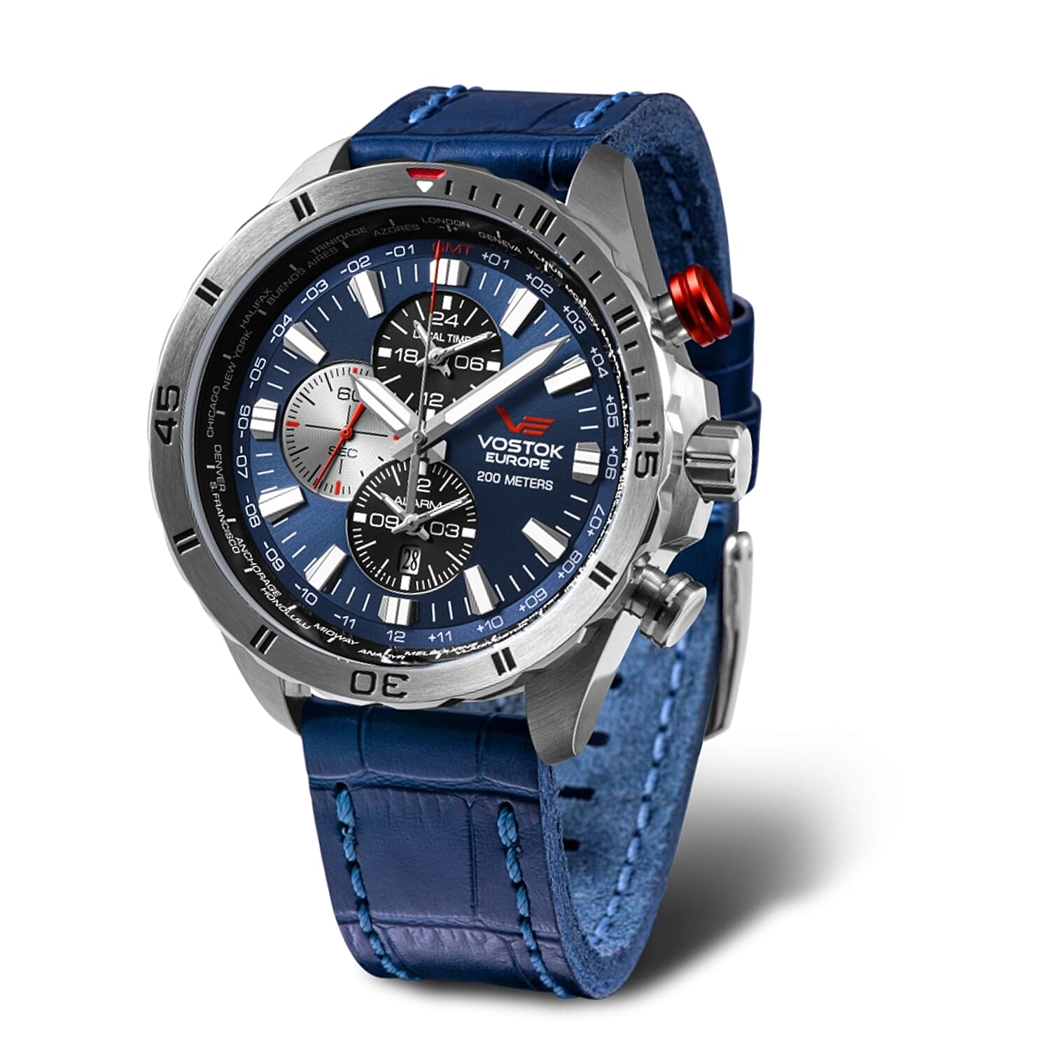 VOSTOK EUROPE Almaz Seiko Epson YM26 Quartz Movt. 20ATM WR Blue Dial - Grey Case Mens Watch with Blue Leather Strap
