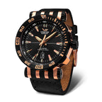 VOSTOK EUROPE Energia Automatic Movt. 30ATM WR Rose PVD Plated Black Dial Mens Watch with Black Leather - Silicone Strap