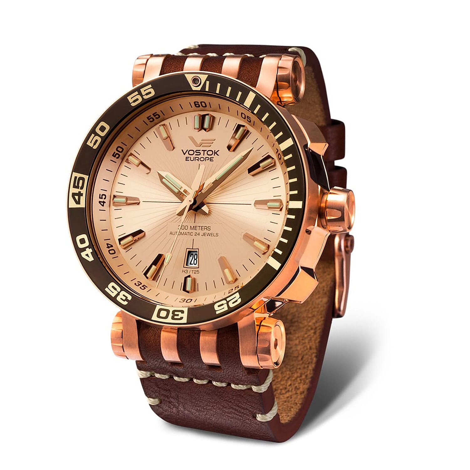 VOSTOK EUROPE Energia Automatic Movt. 30ATM WR Rose PVD Plated Rose Gold Dial Mens Watch