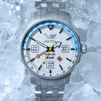 THE BLACK FRIDAY LAUNCH- VOSTOK EUROPE Expedition Frost Automatic NH34 GMT 20ATM Stainless Steel Mens White Dial Watch with Stainless Steel Bracelet Strap
