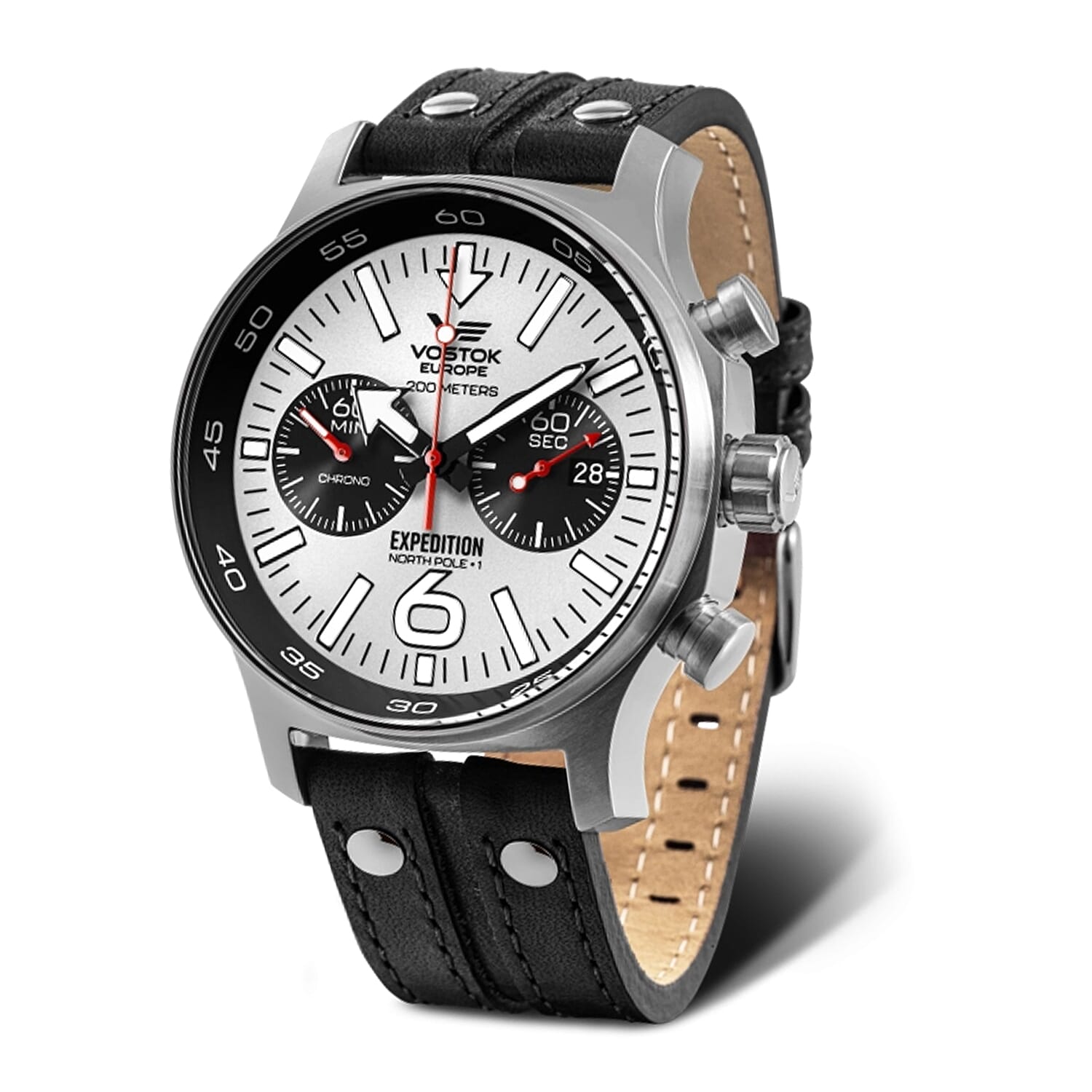 VOSTOK EUROPE Expedition Miyota 6S21 Quartz Movt. 20ATM WR White Dial - Silver Colour Case Mens Watch with Black Leather Strap
