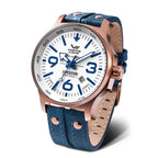 VOSTOK EUROPE Expedition North Pole Epson YN55 Automatic Movt. 20ATM WR White Dial - Rose Case Mens Watch with Blue Leather Strap