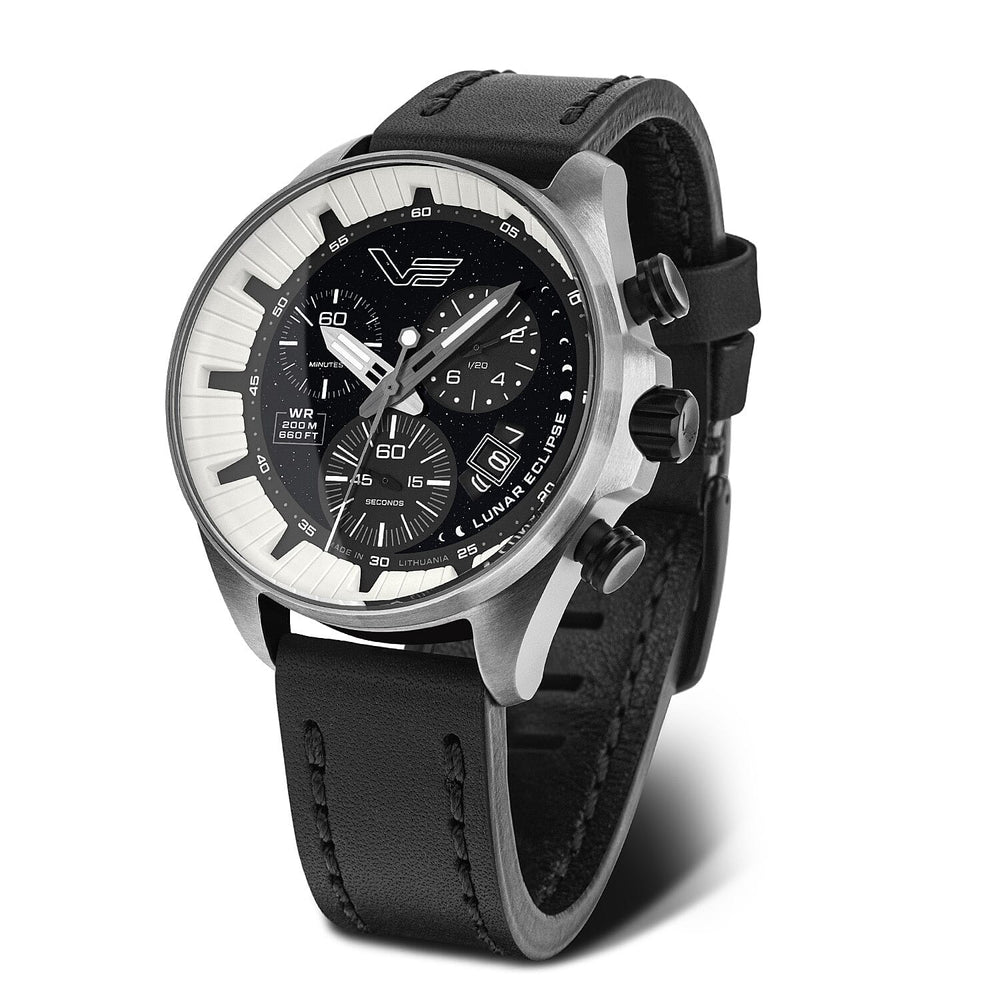 VOSTOK EUROPE Lunar Eclipse Quartz Movt. 20ATM WR Matt Finish Mens Watch with Genuine Leather Strap