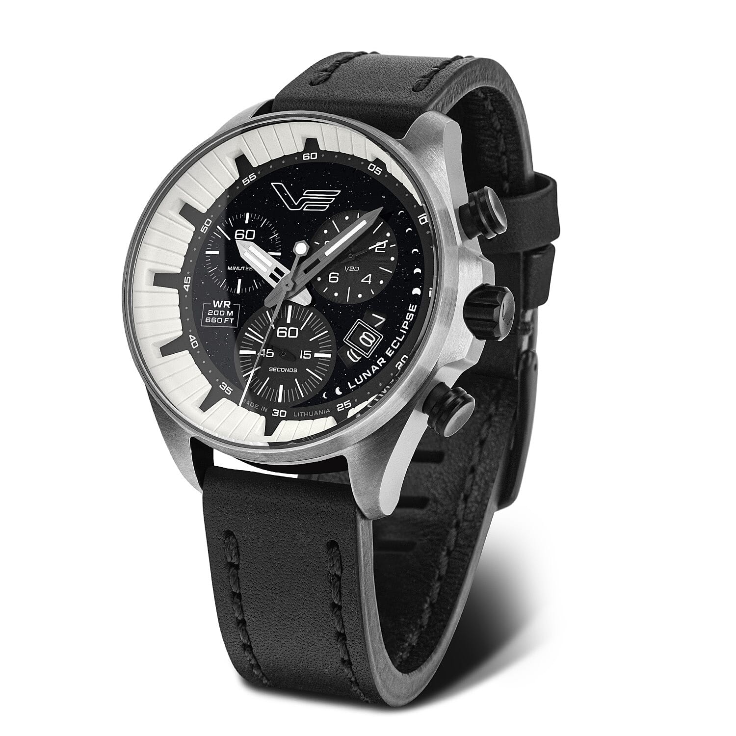 VOSTOK EUROPE Lunar Eclipse Quartz Movt. 20ATM WR Matt Finish Mens Watch with Genuine Leather Strap