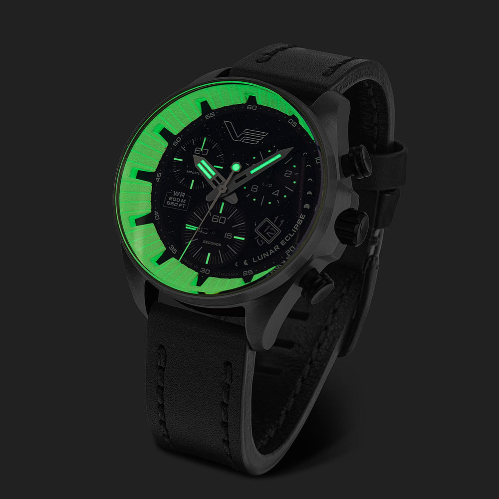 VOSTOK EUROPE Lunar Eclipse Quartz Movt. 20ATM WR Matt Finish Mens Watch with Genuine Leather Strap