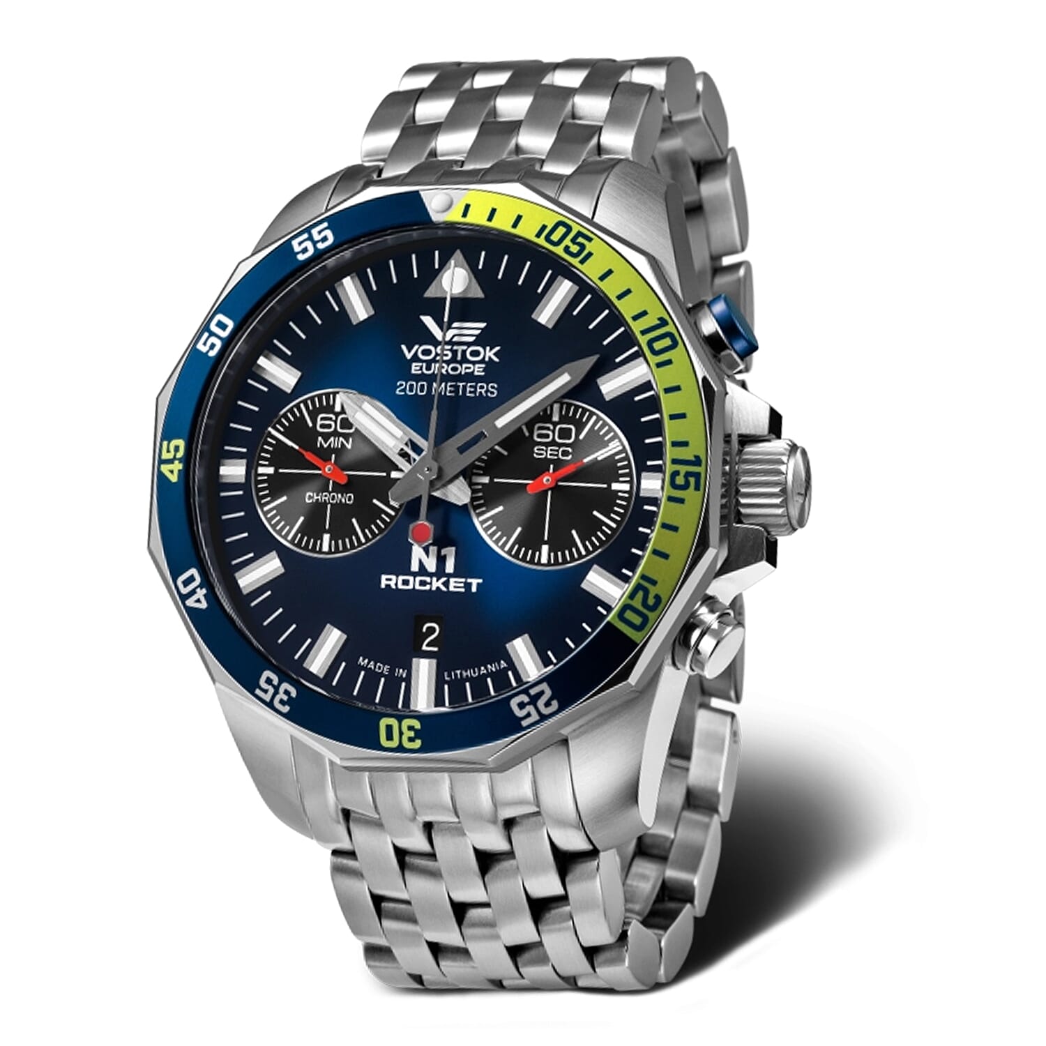 VOSTOK EUROPE N1 Rocket Quartz Movt. 20ATM WR Blue Dial Mens Watch with Silver Colour Stainless Steel Strap