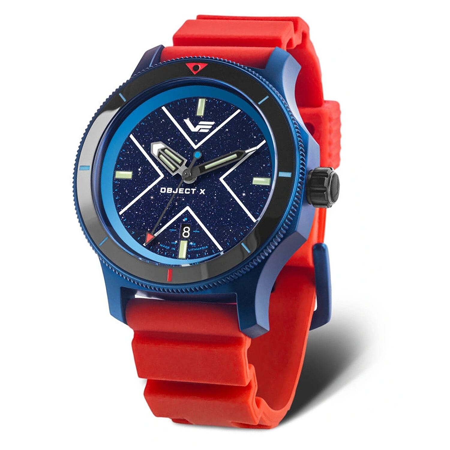 VOSTOK EUROPE Object X Automatic NH35 Automatic 20ATM Blue Dial Mens Watch with Red - White Silicone Strap