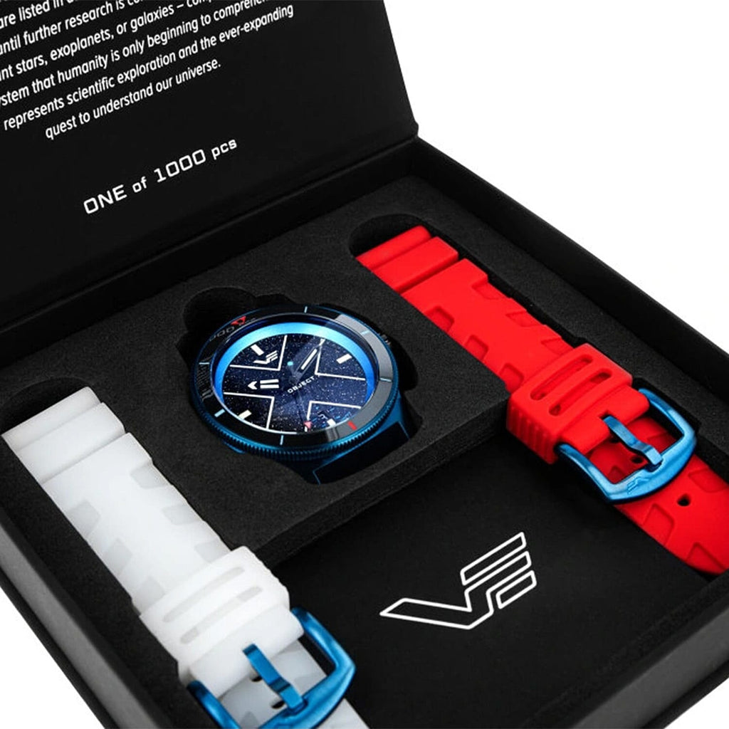 VOSTOK EUROPE Object X Automatic NH35 Automatic 20ATM Blue Dial Mens Watch with Red - White Silicone Strap
