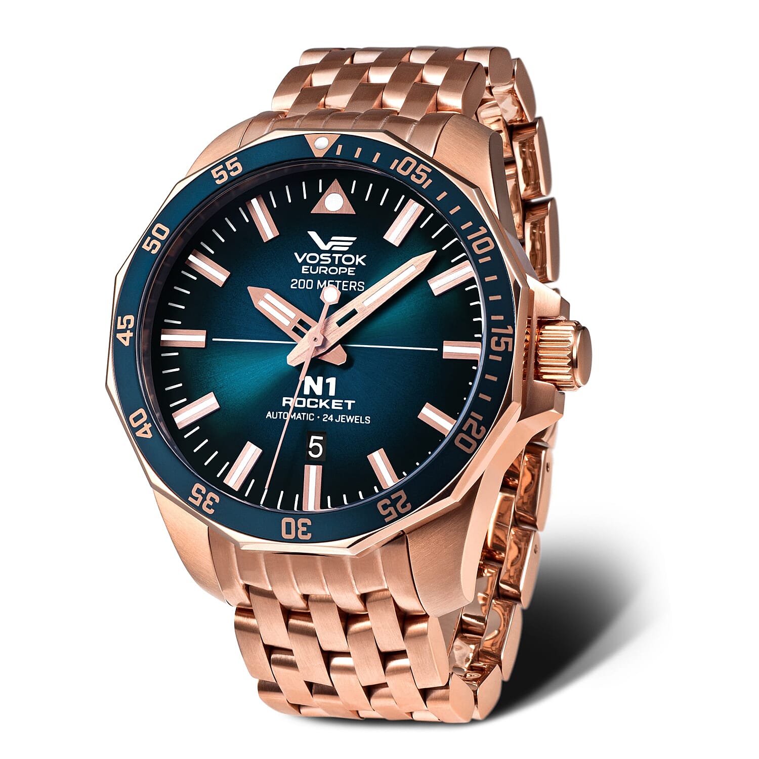 VOSTOK EUROPE Rocket N1 Automatic Movt. 20ATM WR Rose Gold PVD Plated Blue Dial Mens