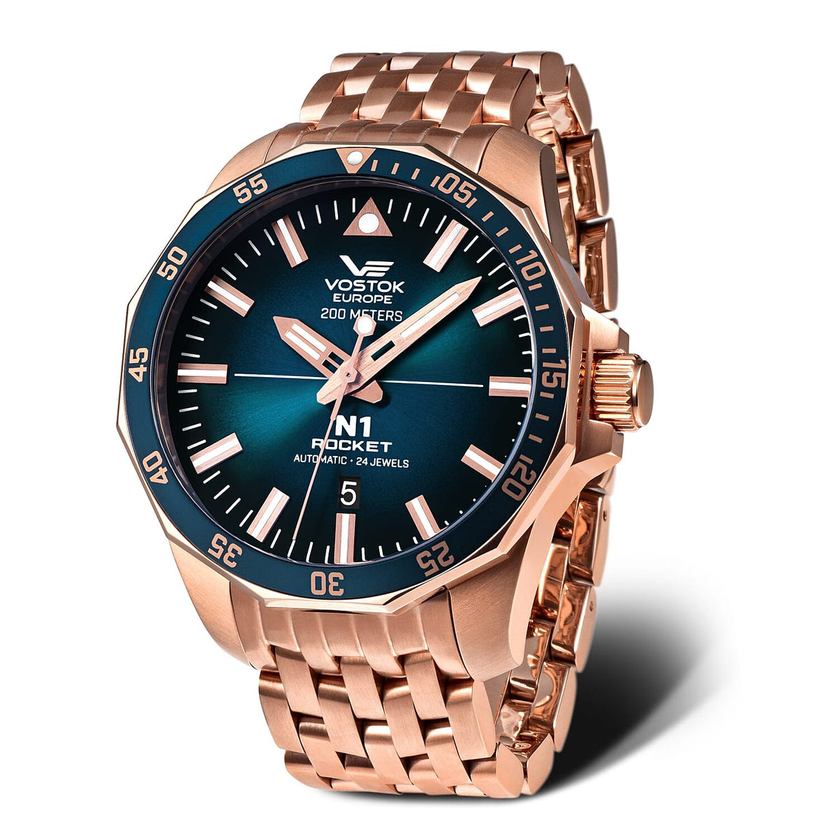 VOSTOK EUROPE Rocket N1 Automatic Movt. 20ATM WR Rose Gold PVD Plated Blue Dial Mens