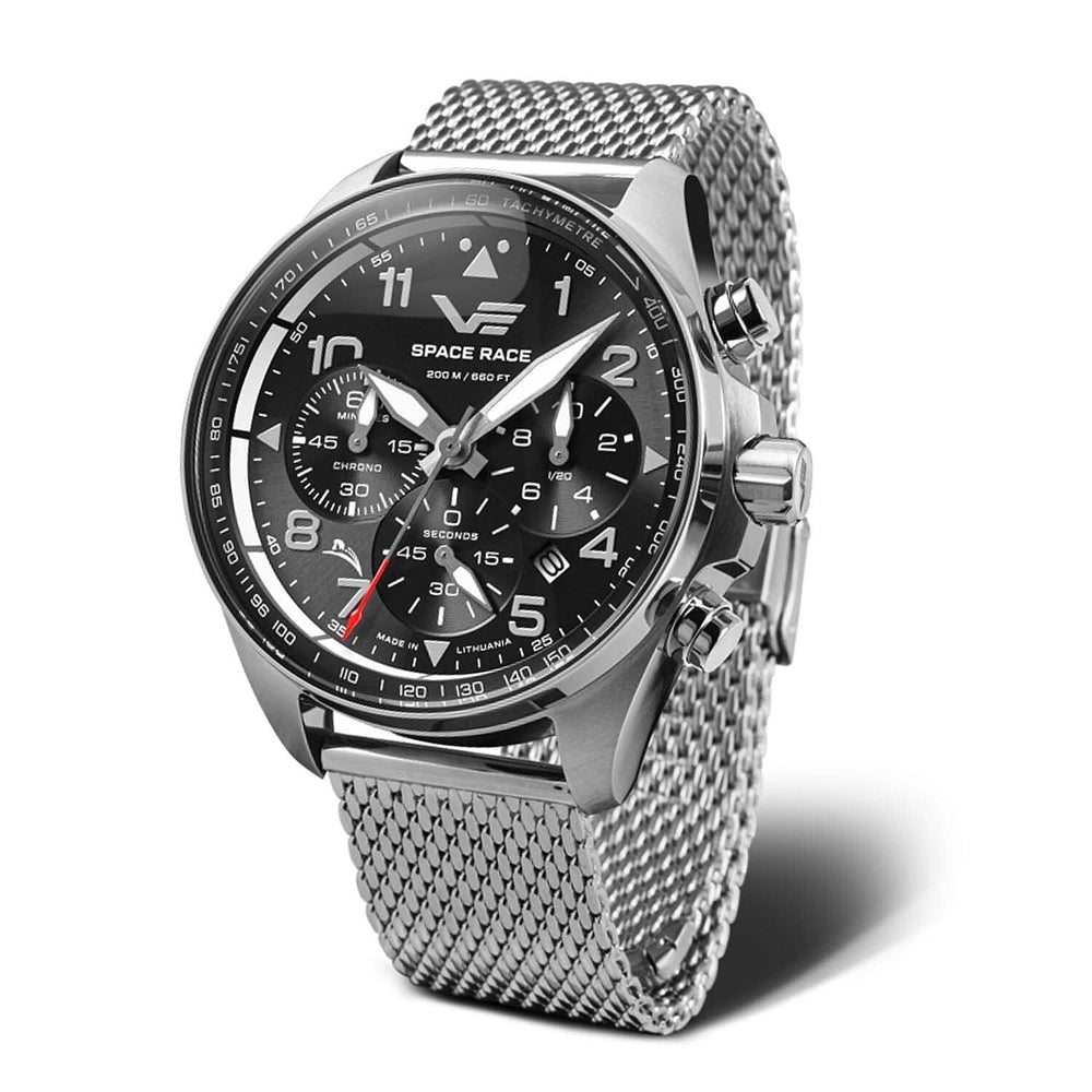 VOSTOK EUROPE Space Race Miyota 6S20 Quartz Movt. 20ATM WR Black Dial - Silver Case Mens Watch with Silver Stainless Steel Strap 6S20-325A741M