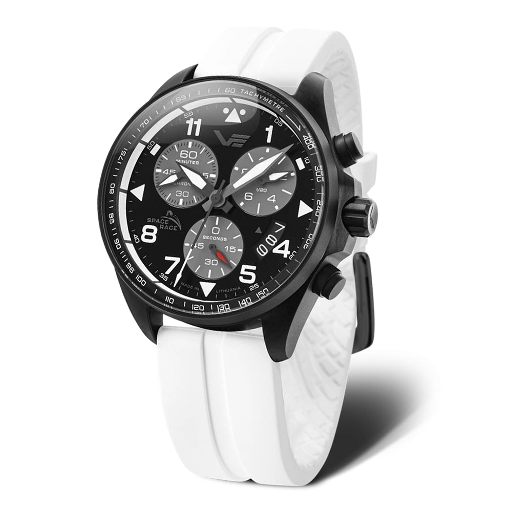 VOSTOK EUROPE Space Race Quartz Movt. 20ATM WR Black Dial - PVD Case Mens Watch with White Colour Strap