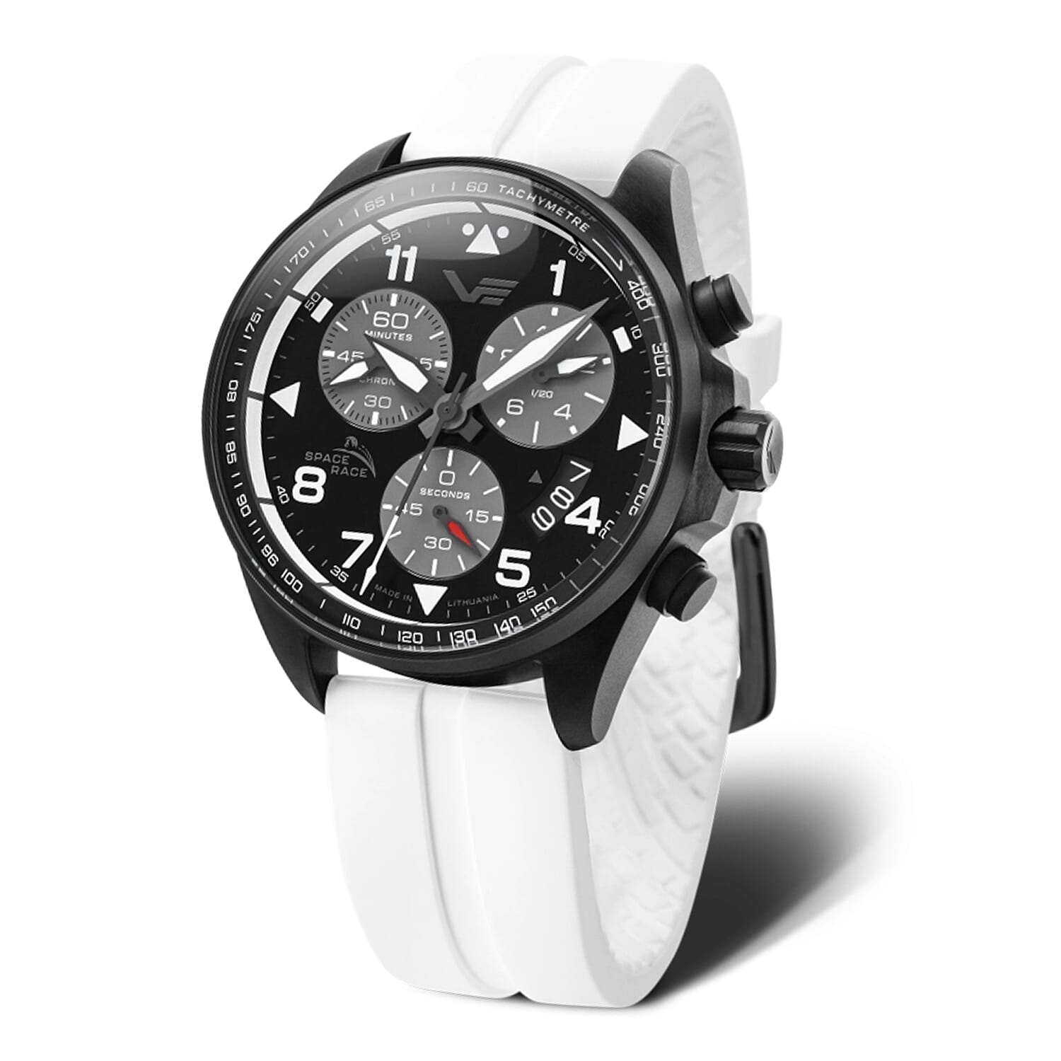 VOSTOK EUROPE Space Race Quartz Movt. 20ATM WR Black Dial - PVD Case Mens Watch with White Colour Strap