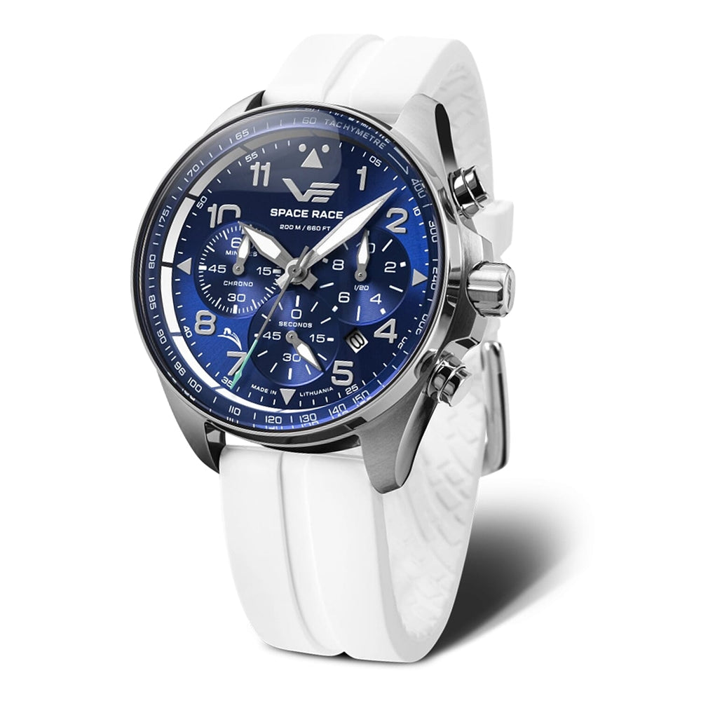 VOSTOK EUROPE Space Race Quartz Movt. 20ATM WR Blue Dial Mens Watch with White Colour Strap