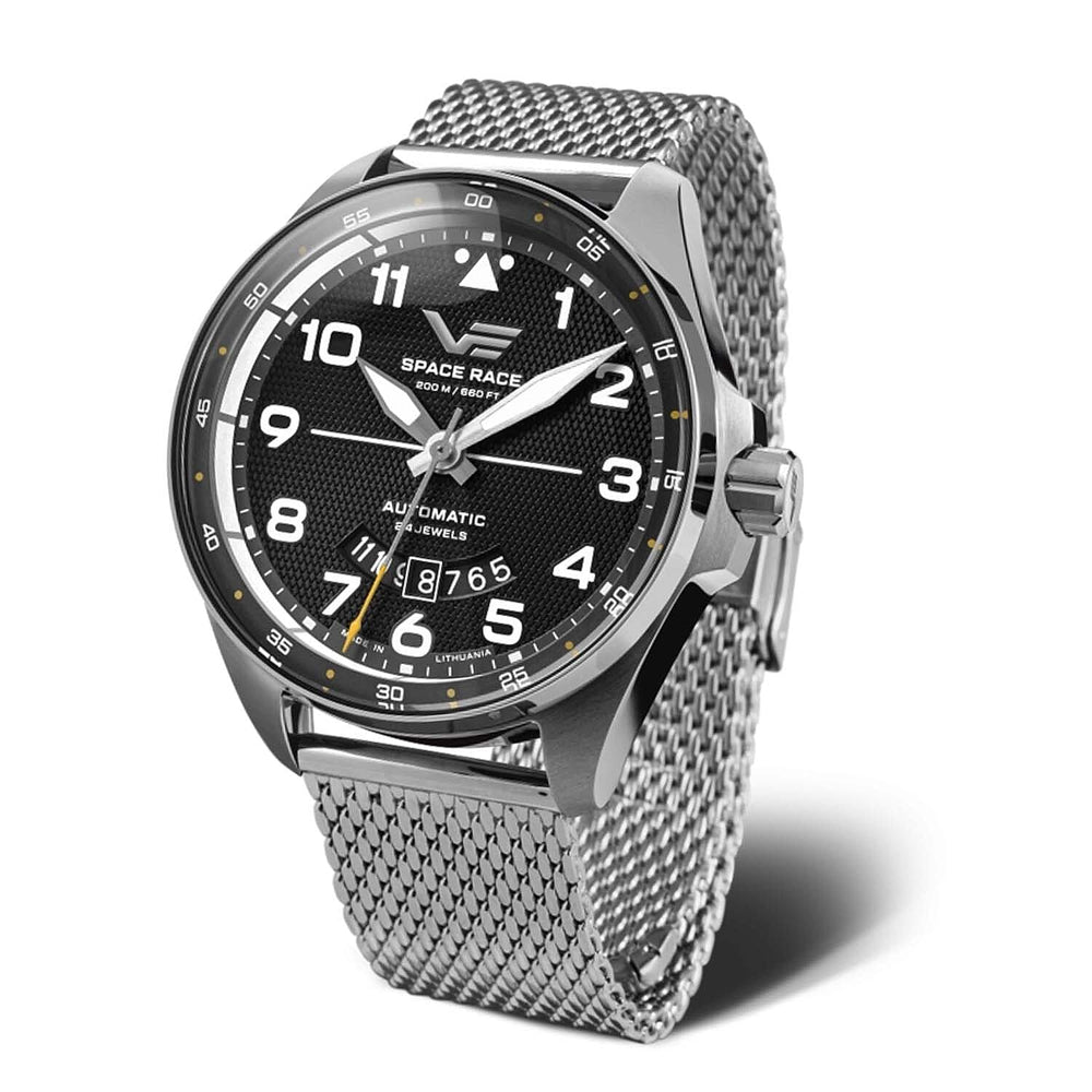 VOSTOK EUROPE Space Race Seiko NH35 Automatic Movt. 20ATM WR Black Dial - Silver Case Mens Watch with Silver Stainless Steel Strap NH35-325A745M