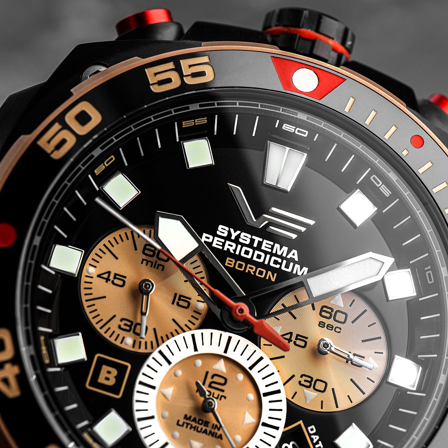 VOSTOK EUROPE Systema Periodicum Boron 20ATM WR Black Dial Mens Watch with Brown Leather Strap