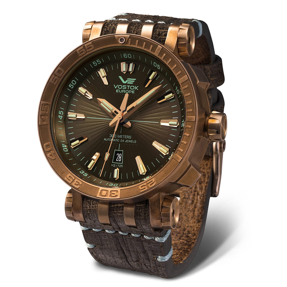 THE COLLECTORS DREAM  - VOSTOK EUROPE Energia Automatic Movt. 30ATM WR Bronze Plated Mens Watch with Brown Genuine Leather Strap