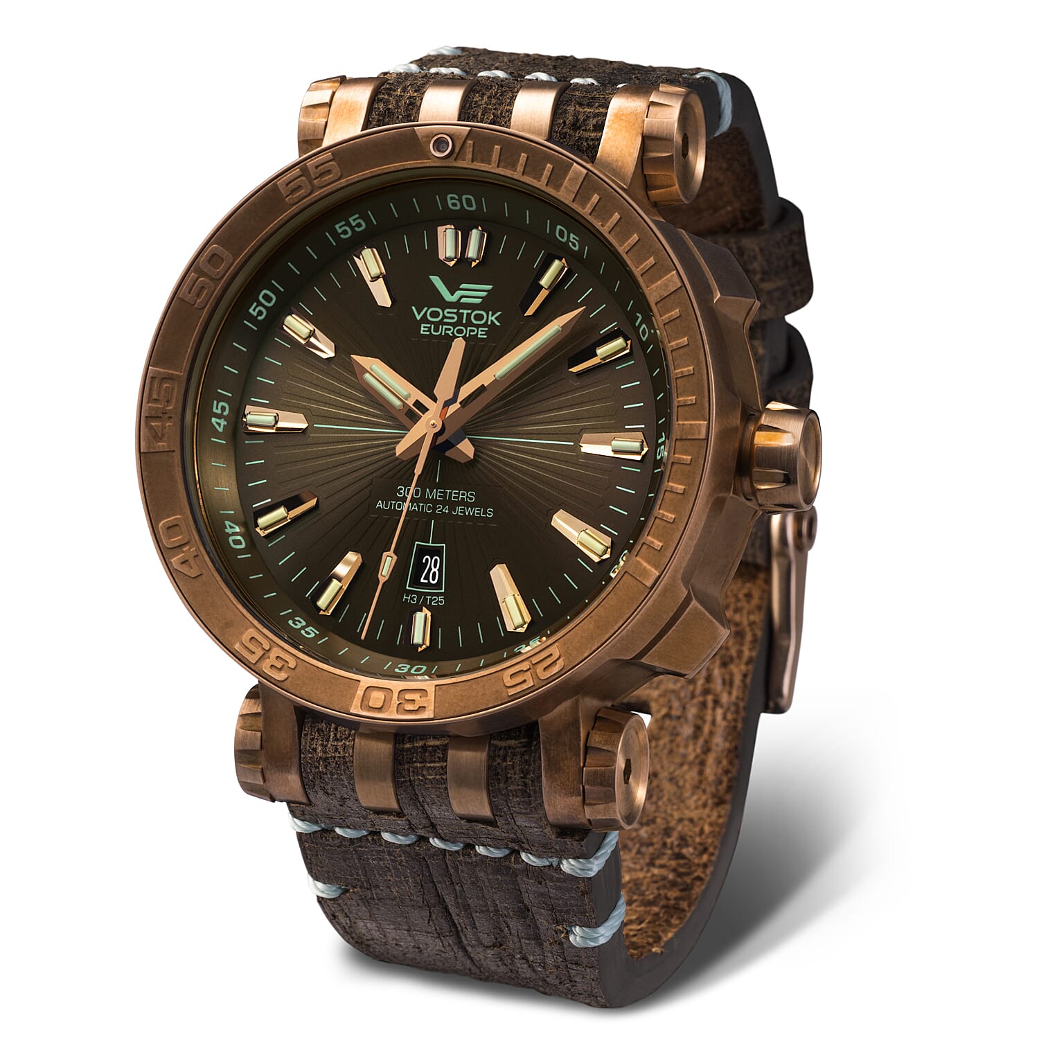 THE COLLECTORS DREAM  - VOSTOK EUROPE Energia Automatic Movt. 30ATM WR Bronze Plated Mens Watch with Brown Genuine Leather Strap