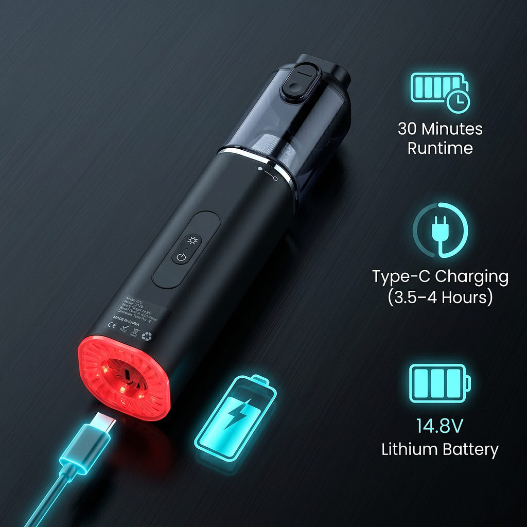 Bliss - Beyond Handheld Car Vacuum Cleaner - 18KPA High-Suction Portable Auto Hoover, 120W Rechargeable Type-C Car Detailing Tool - Black