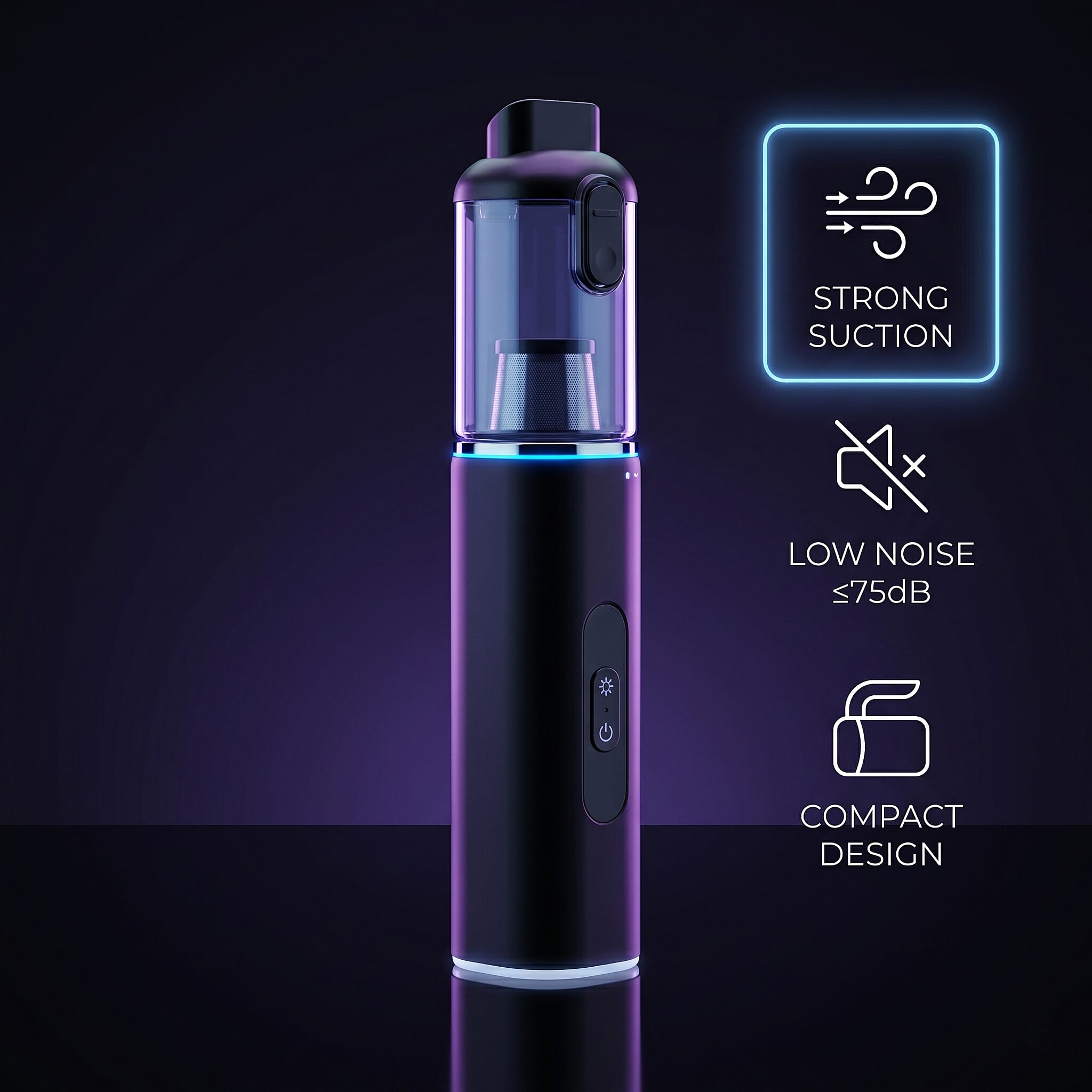 Bliss - Beyond Handheld Car Vacuum Cleaner - 18KPA High-Suction Portable Auto Hoover, 120W Rechargeable Type-C Car Detailing Tool - Black