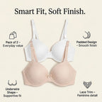 Valbonne Womens Pack Of 2 Padded Underwire T-Shirt Bra With Lace Detail (Size 38DD) - Beige - White
