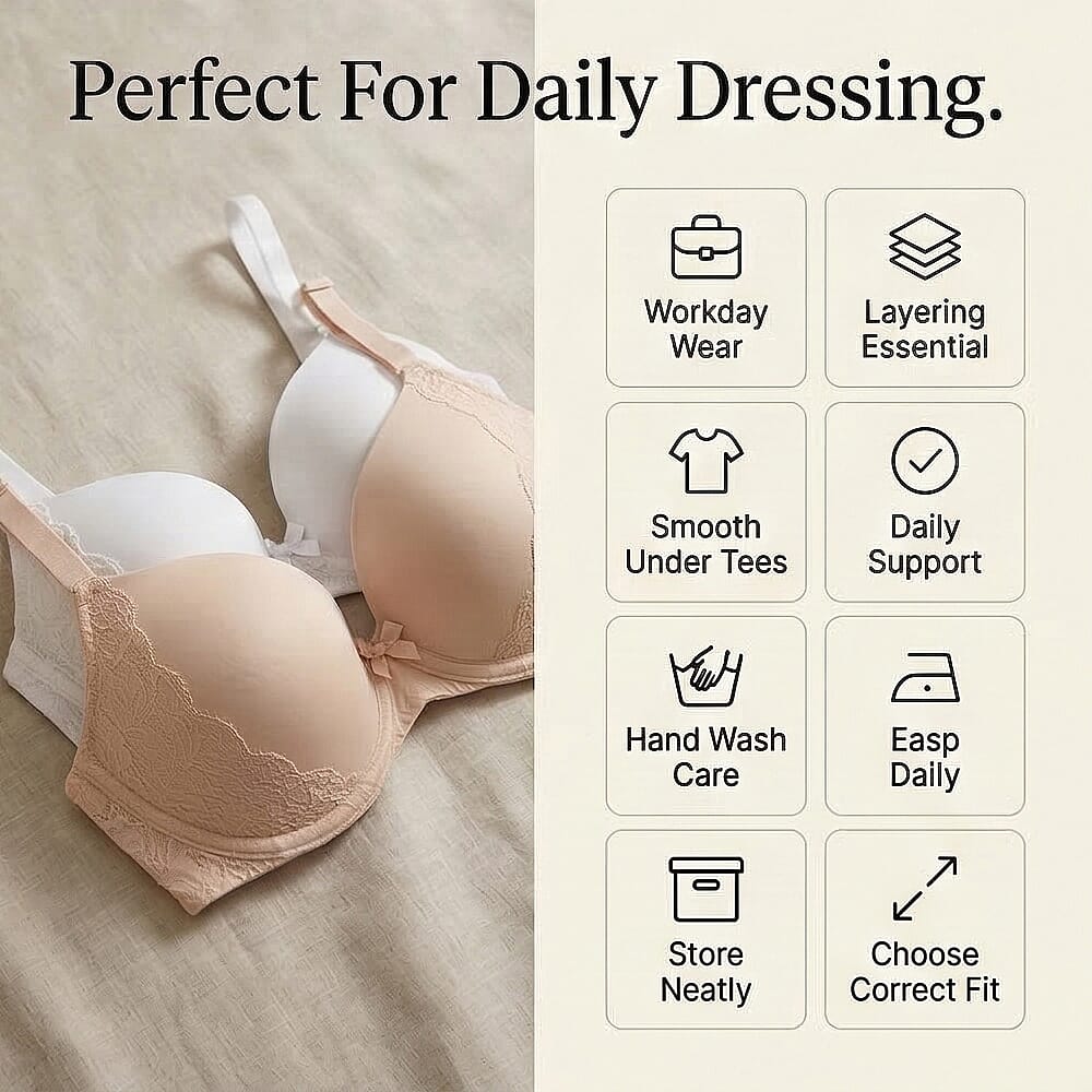 Valbonne Womens Pack Of 2 Padded Underwire T-Shirt Bra With Lace Detail (Size 38DD) - Beige - White