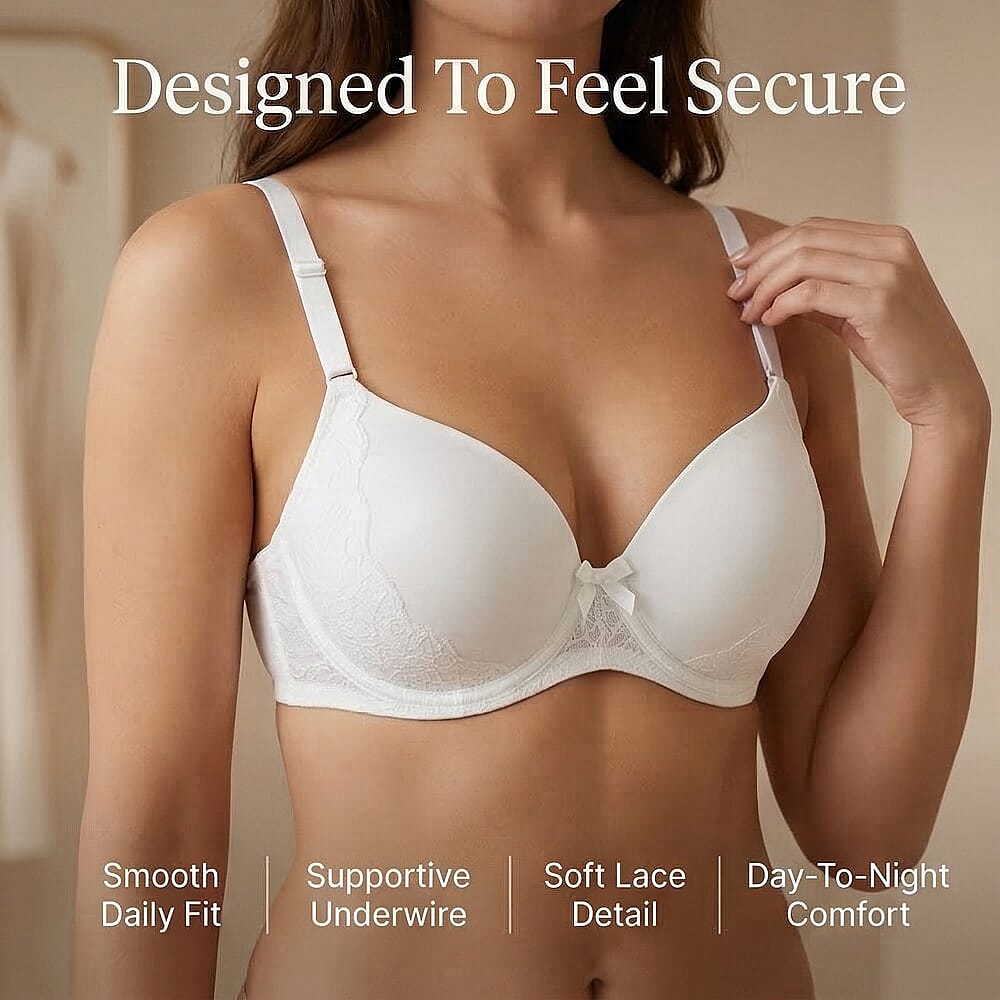 Valbonne Womens Pack Of 2 Padded Underwire T-Shirt Bra With Lace Detail (Size 38DD) - Beige - White