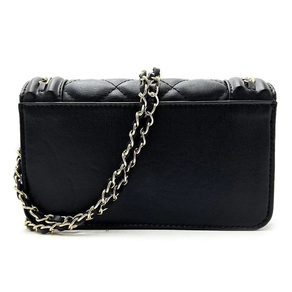 Valentino Orlandi Italian Designer Quilted Crossbody Bag with Gold-Tone Chain Strap - Black