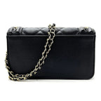 Valentino Orlandi Italian Designer Quilted Crossbody Bag with Gold-Tone Chain Strap - Black