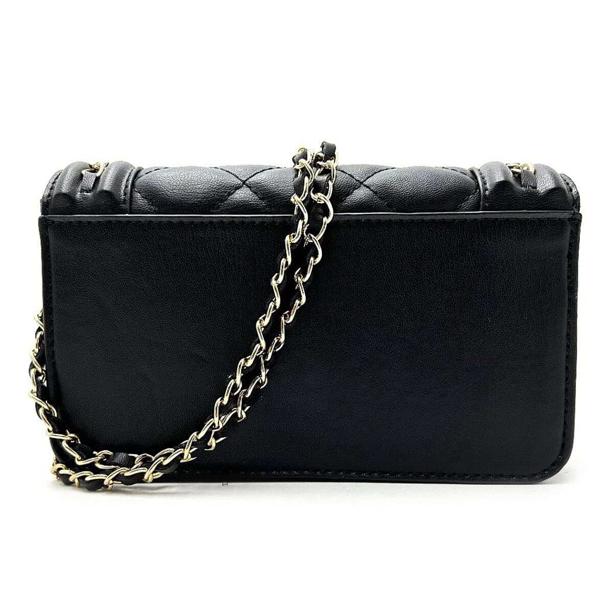 Valentino Orlandi Italian Designer Quilted Crossbody Bag with Gold-Tone Chain Strap - Black