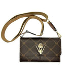 Valentino Orlandi Italian Monogram Status Print Crossbody Bag - Dark Brown