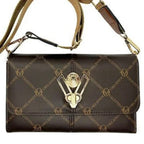 Valentino Orlandi Italian Monogram Status Print Crossbody Bag - Dark Brown