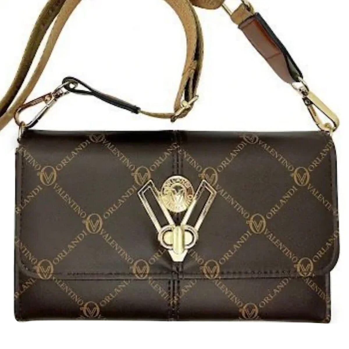 Valentino Orlandi Italian Monogram Status Print Crossbody Bag - Dark Brown